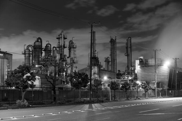 Oil and gas refinery at night